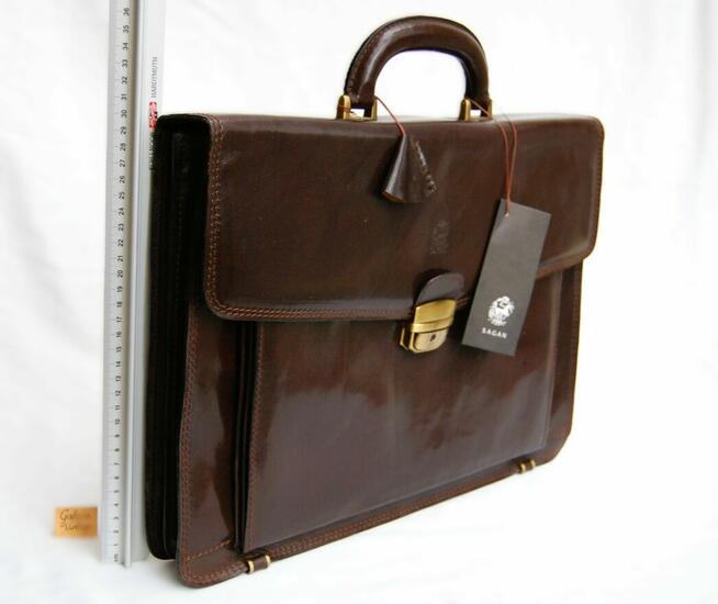 Sagan, nowa torba, teczka męska, skórzana, skóra, brąz