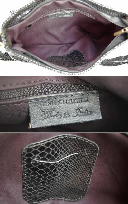 Włoska torebka na ramię, listonoszka, czarna skóra węża