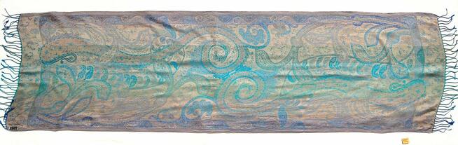 Jedwabny szal Indiska paisley, 100% jedwab turkus fiolet