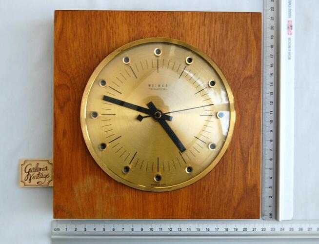 Zegar ścienny Weimar mosiądz teak modernizm Niemcy GDR