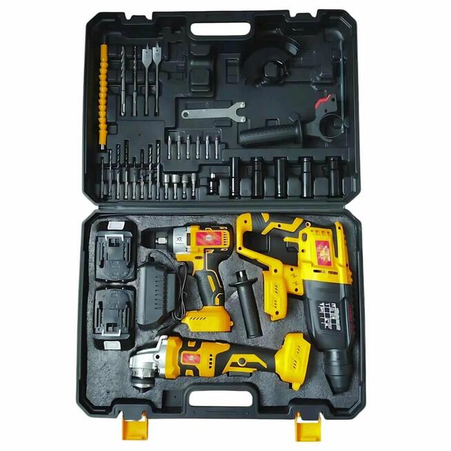 Zestaw młotowiertarka + udar + kątówka akumulator 439 zł