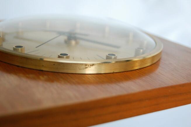 Zegar ścienny Weimar mosiądz teak modernizm Niemcy GDR