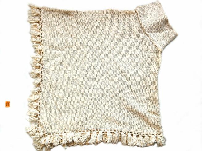 Poncho, ponczo damskie kremowobiałe, Portugalia wełna melanż