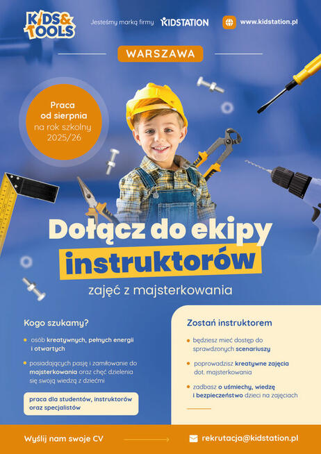 POSZUKUJEMY ANIMATORA Z MAJSTERKOWANIA WARSZAWA