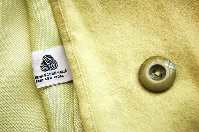 Laurèl, wełniany płaszcz damski vintage S M wełna, limonkowy