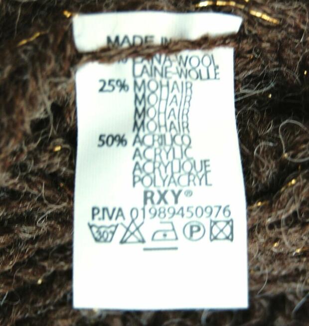 Sweter damski narzutka wełna moher akryl brąz