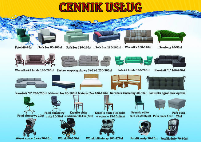 Pranie Tapicerki Meblowej, Dywanów/Wykładzin Nowy Cennik