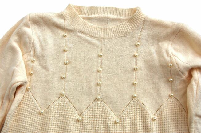 Sweter damski z wełną 34 XS ecru kremowobiały, perły