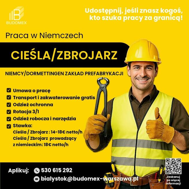 Cieśla / Zbrojarz – Prefabrykacja Niemcy (Praca tymczasowa)