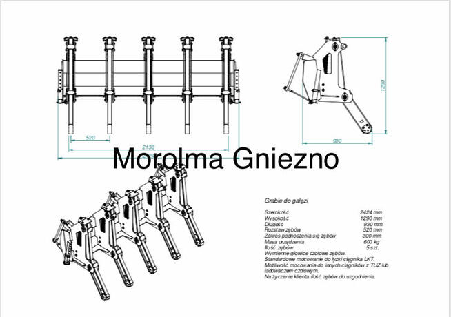 Brona leśna FK MACHINERY KOŁASZEWSKI grabie do drzewa zgrabi