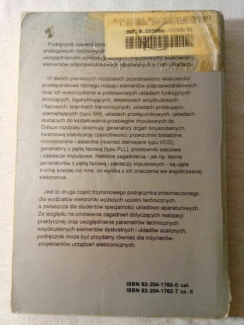 Książka Układy elektroniczne cz. II - J. Baranowski