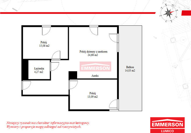 3-pokoje, Azory, Balkon, 14m2