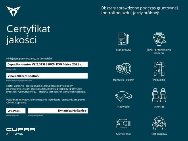 Cupra Formentor VZ 2.0TSI 310KM DSG 4drive 2021 r., sal. PL, I właściciel, serwisowany