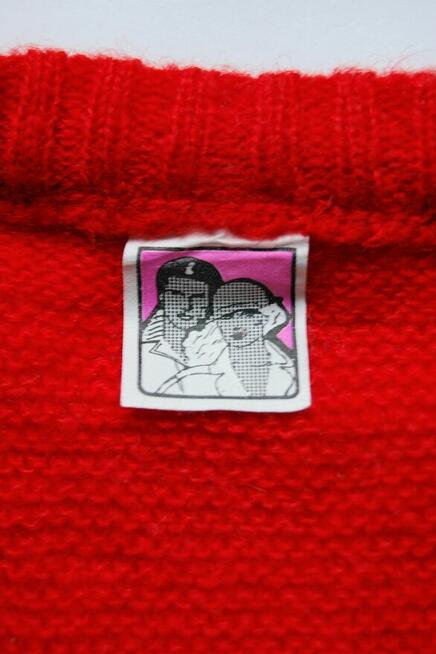 Pulower skandynawski vintage czerwony bezrękawnik S/M moher