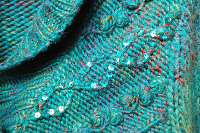 DKNY sweter, bolerko, turkus, wełna 34 XS melanż