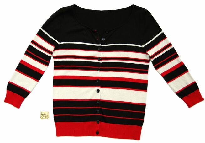 Kardigan Solar 36 S wiskoza paski czarny biały czerwony