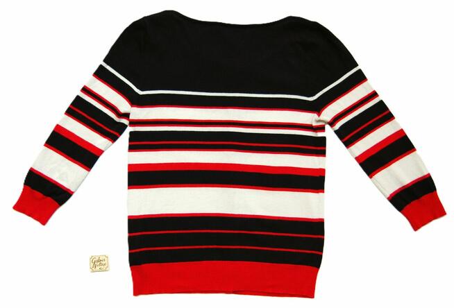 Kardigan Solar 36 S wiskoza paski czarny biały czerwony