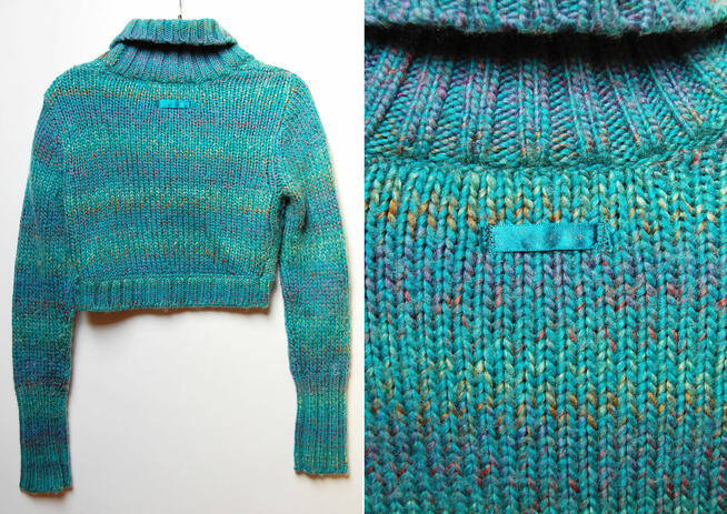 DKNY sweter, bolerko, turkus, wełna 34 XS melanż