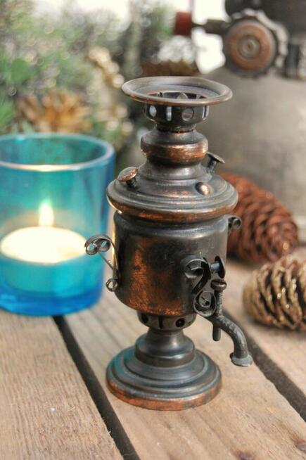 Samowar miniatura figurka metaloplastyka miedź Rosja ZSRR