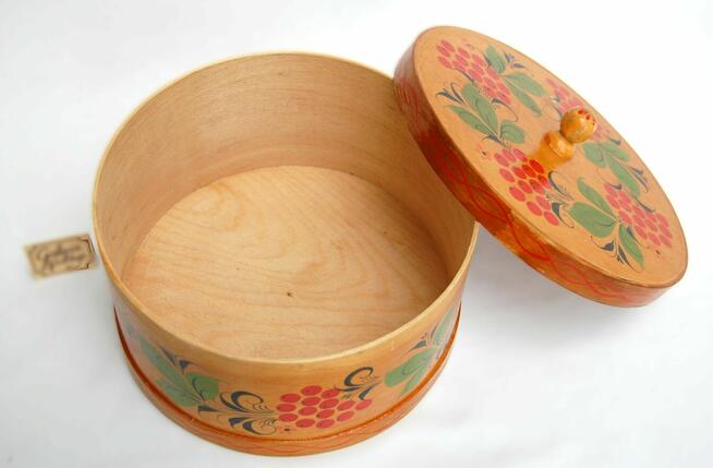 Chochłoma jarzębina ręcznie malowany okrągły pojemnik drewno