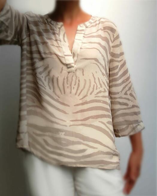 Barbara Becker jedwabna bluzka r. 42 XL, zebra, rękawy 3/4