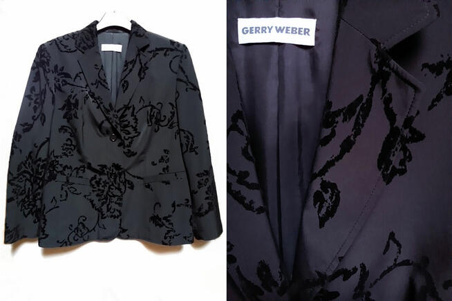 Gerry Weber czarna marynarka/żakiet damski 42XL kwiaty welur