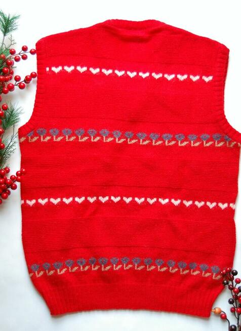 Pulower skandynawski vintage czerwony bezrękawnik S/M moher