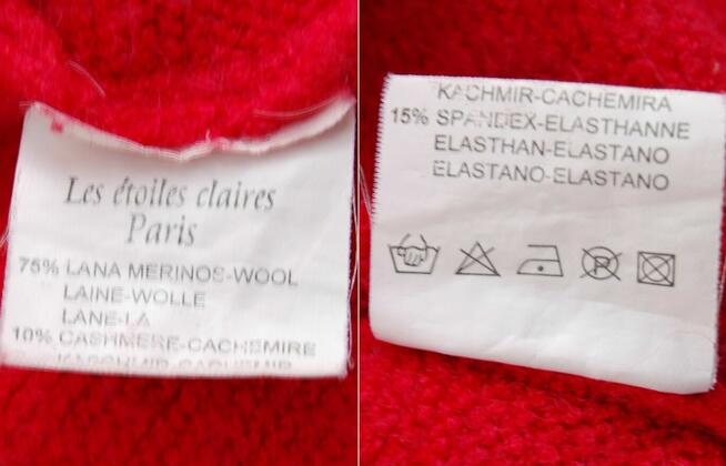 Les Etoiles Claires Paris, sweter czerwony S/M wełna kaszmir