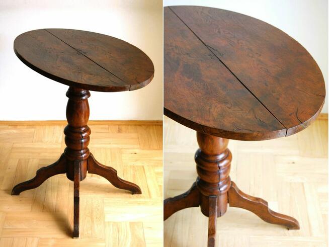 Przedwojenny stolik drewniany, kawowy, na jednej nodze