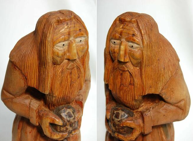 Dziad z kulą u nogi, rzeźba ludowa, drewniana, rękodzieło