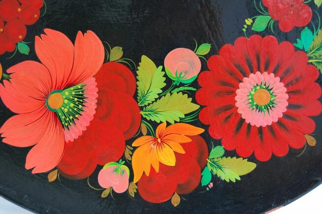 Drewniany, malowany talerz do powieszenia chochłoma Rosja