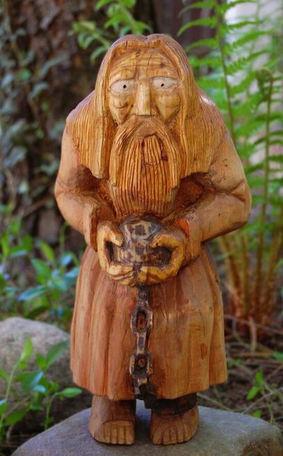 Dziad z kulą u nogi, rzeźba ludowa, drewniana, rękodzieło