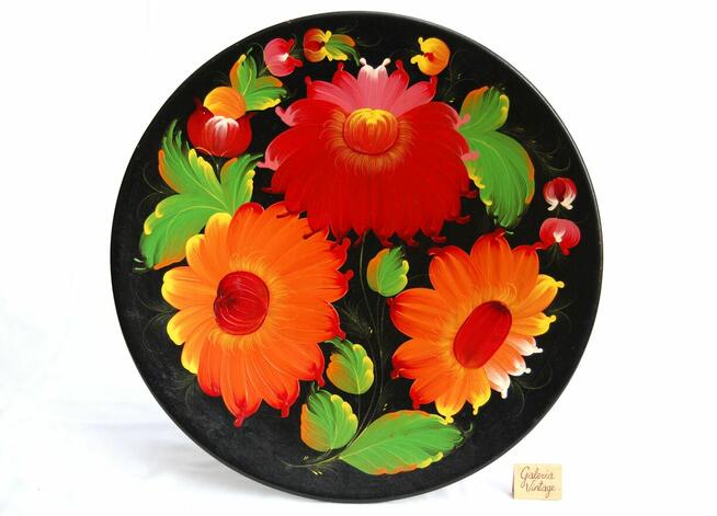 Drewniany, malowany talerz do powieszenia chochłoma Rosja