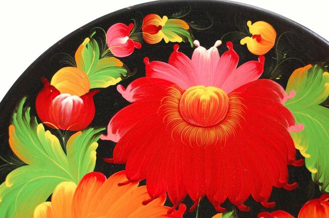 Drewniany, malowany talerz do powieszenia chochłoma Rosja