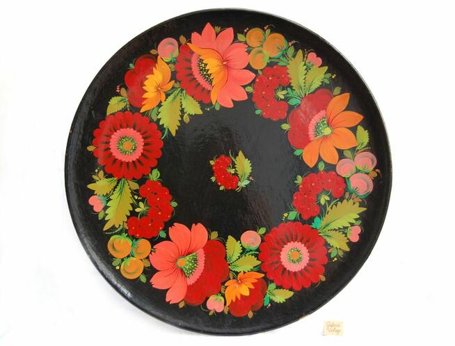 Drewniany, malowany talerz do powieszenia chochłoma Rosja