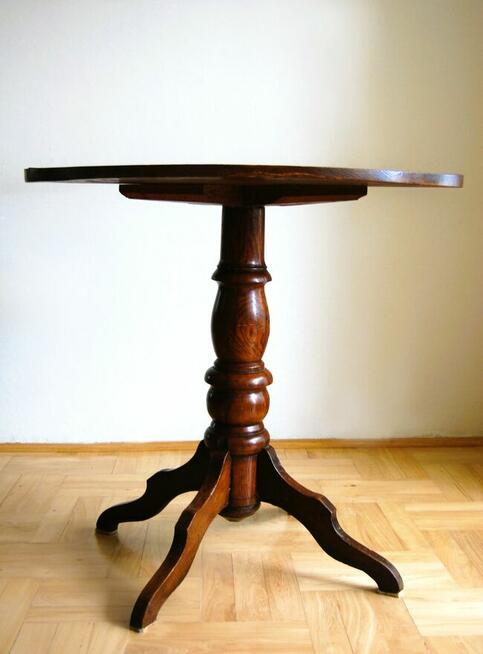 Przedwojenny stolik drewniany, kawowy, na jednej nodze