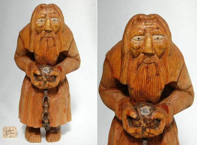 Dziad z kulą u nogi, rzeźba ludowa, drewniana, rękodzieło