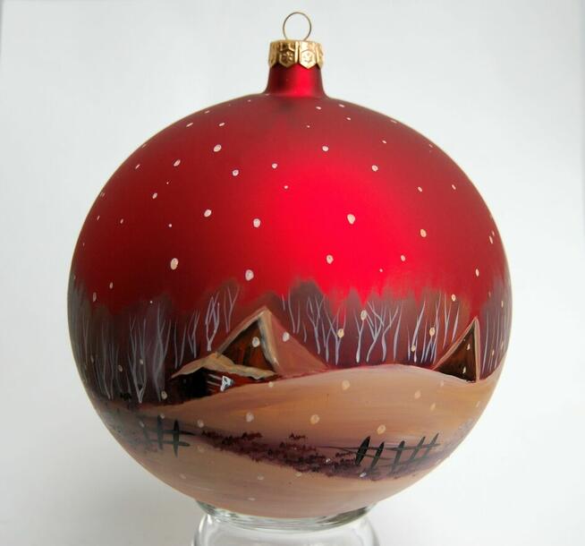 Bombka szklana ręcznie malowana 15 cm, pejzaż, rękodzieło