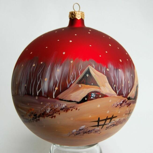 Bombka szklana ręcznie malowana 15 cm, pejzaż, rękodzieło