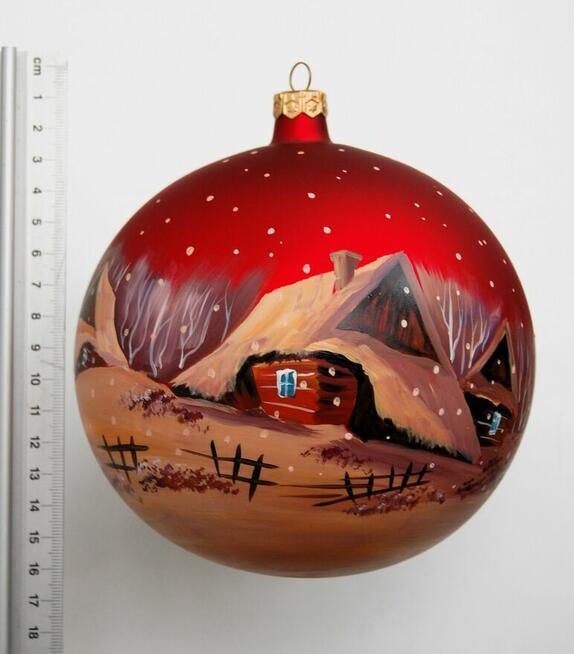 Bombka szklana ręcznie malowana 15 cm, pejzaż, rękodzieło