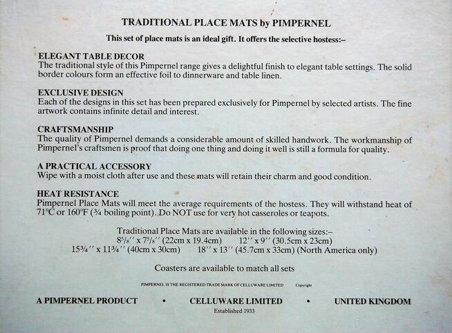 Pimpernel Portmeirion UK podkładki na stół kwiaty botaniczne