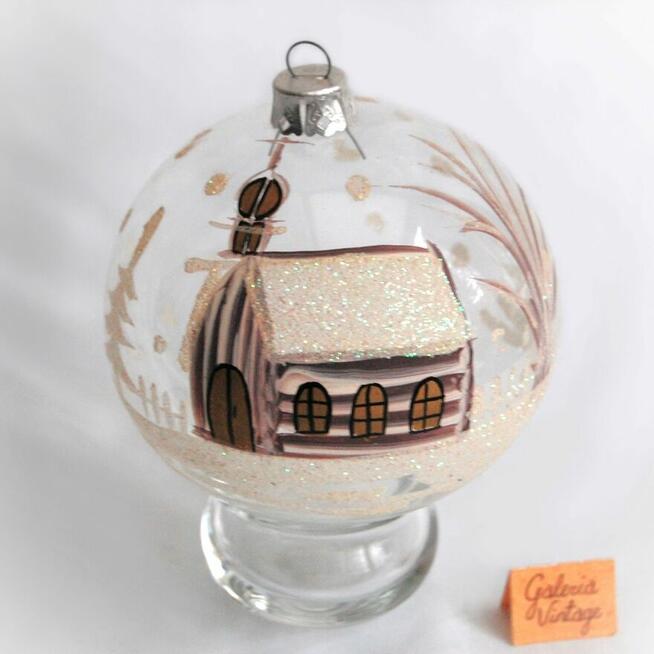 Bombka szklana ręcznie malowana 12,5cm kościół zimowy pejzaż