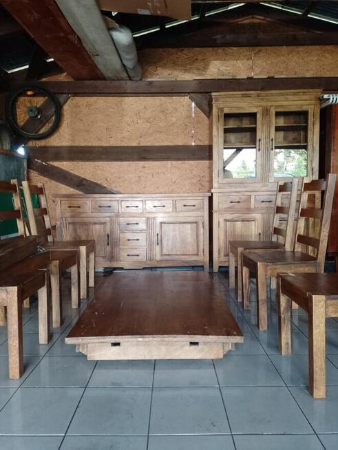 Zestaw mebli kolonialnych- kredens/ komoda/ stół i 6 krzeseł