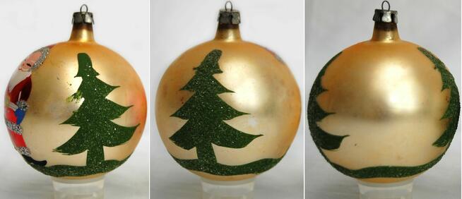 Stara bombka szklana ręcznie malowana 8 cm Mikołaj PRL