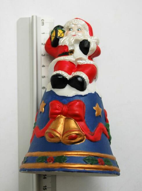 Święty Mikołaj, ręcznie malowana figurka, dzwonek, porcelana