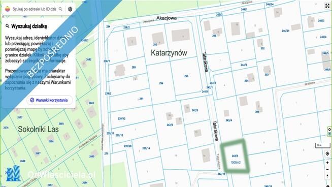 Katarzynów/Sokolniki Las ul. Tatarakowa 2 działka budowlana na sprzedaż  Bez pośrednika