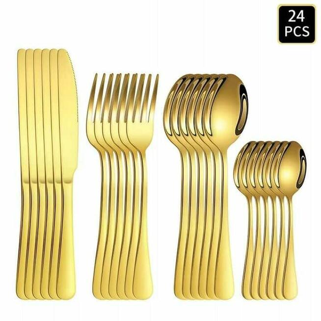 Sztućce 24el marmur, złote , srebrne 129zl