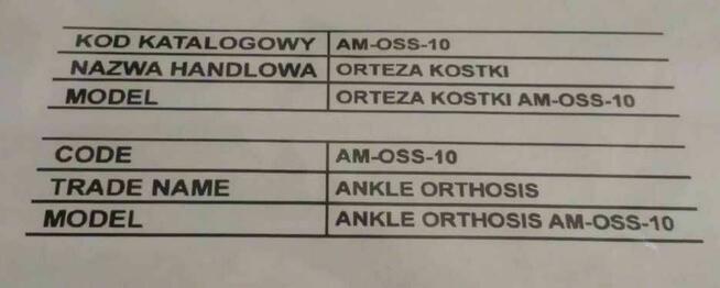 Orteza na nogę lewa, opaska na stopę