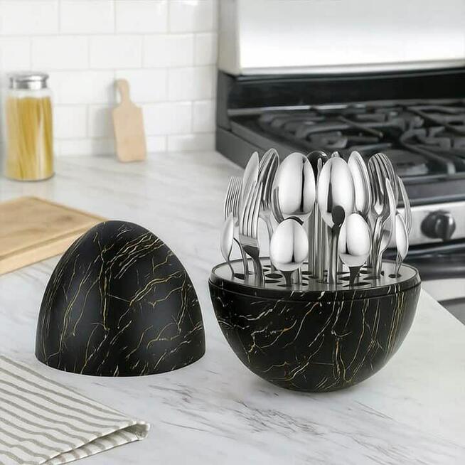 Sztućce 24el marmur, złote , srebrne 129zl