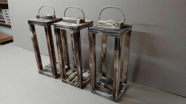 Lampion 36cm opalany latarnia z drewna baza drewniana